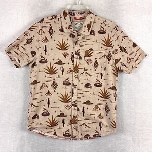 Iron and Resin Shirt Mens M Beige Brown Desert AOP Hemp Blend Western Huckberry